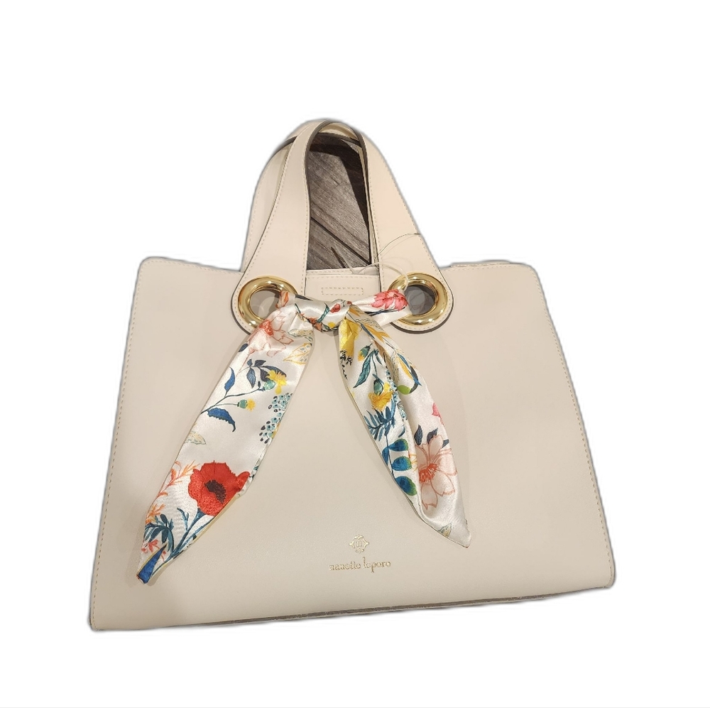 Nanette Lepore handbag cream gold accent medium size.  Man-made materials.